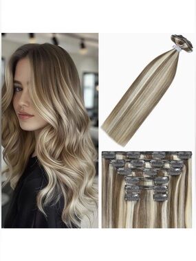 Ash Blonde to Platinum Blonde Highlight Hair Extensions Human Hair 7Pc 120g 18”